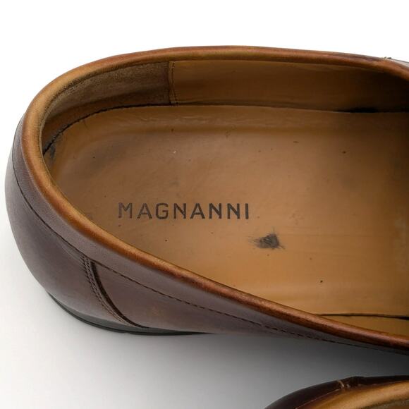 Magnanni Lino Dress Shoes Loafers Brown Leather Buckle Strap Men\'s size US11M